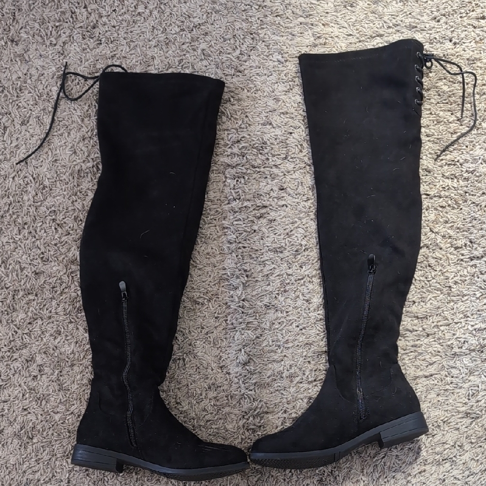 Dream Pairs Black Over the Knee Boots with Adjustable Laces